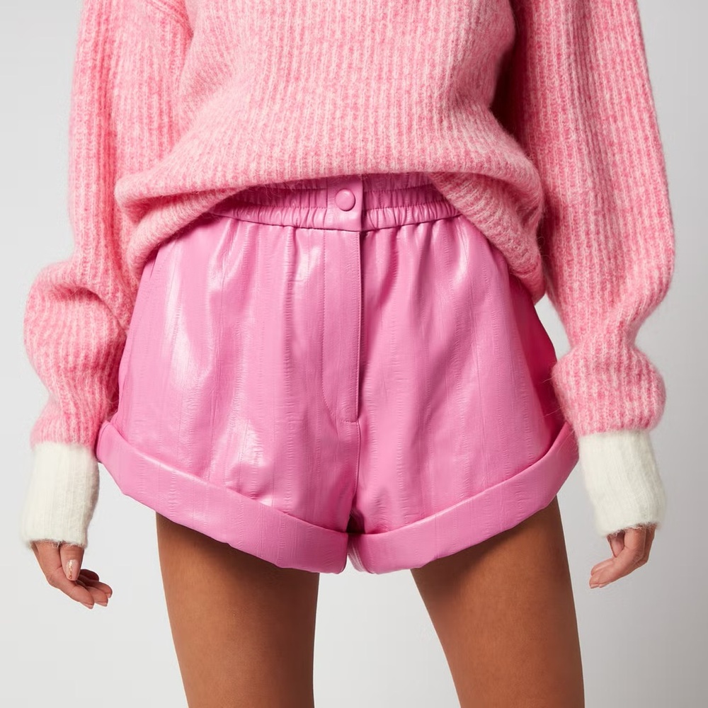 Rotate Birger Christensen Pink Faux Stretch-leather Shorts